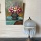 Old table still life with flowers oil painting