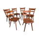 Set of 6 vintage solid wood chairs with compass legs 1960's
