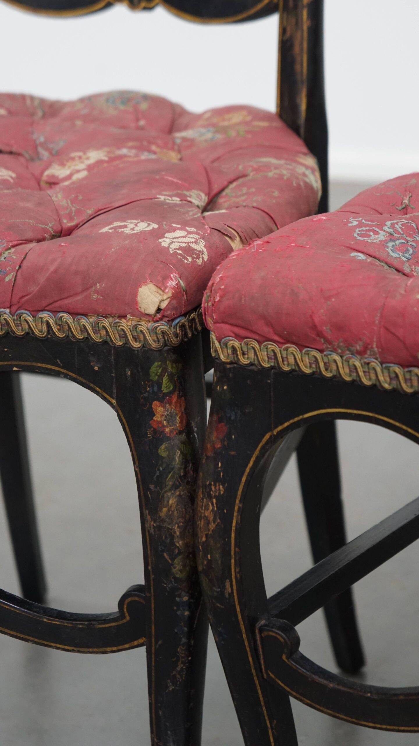 Set of 2 antique French Napoleon III chairs inlaid with mother-of-pearl