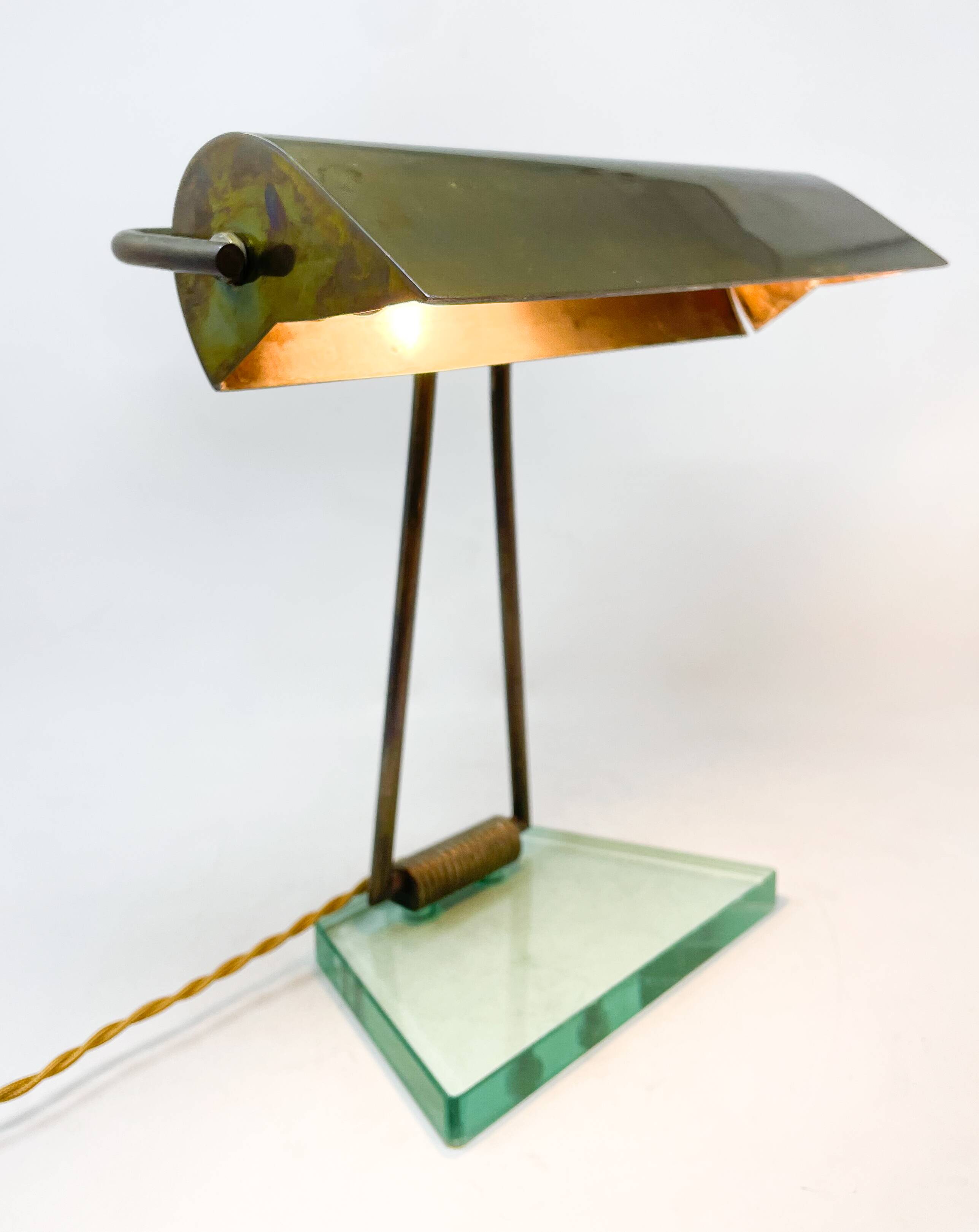Mid-Century Modern Glass & Brass Table Lamp attributed to Pietro Chiesa, 1950s