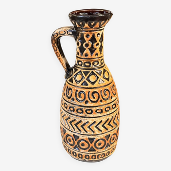 Bay Keramik 93 - 25 ochre/black vase, vintage Mid Century Modern, West German pottery from the 1970s