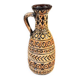 Bay Keramik 93 - 25 ochre/black vase, vintage Mid Century Modern, West German pottery from the 1970s