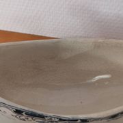 Gravy boat on foot in blue/green iron clay model "Mignon", H & Cie Sarreguemines