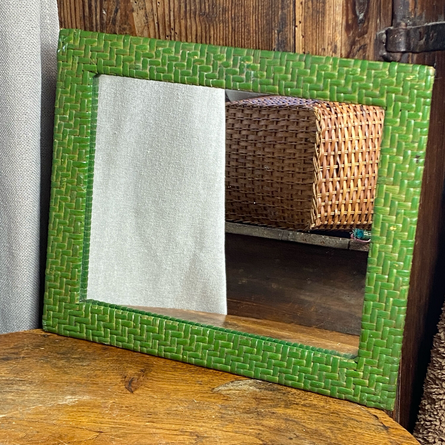 Rectangular wicker mirror