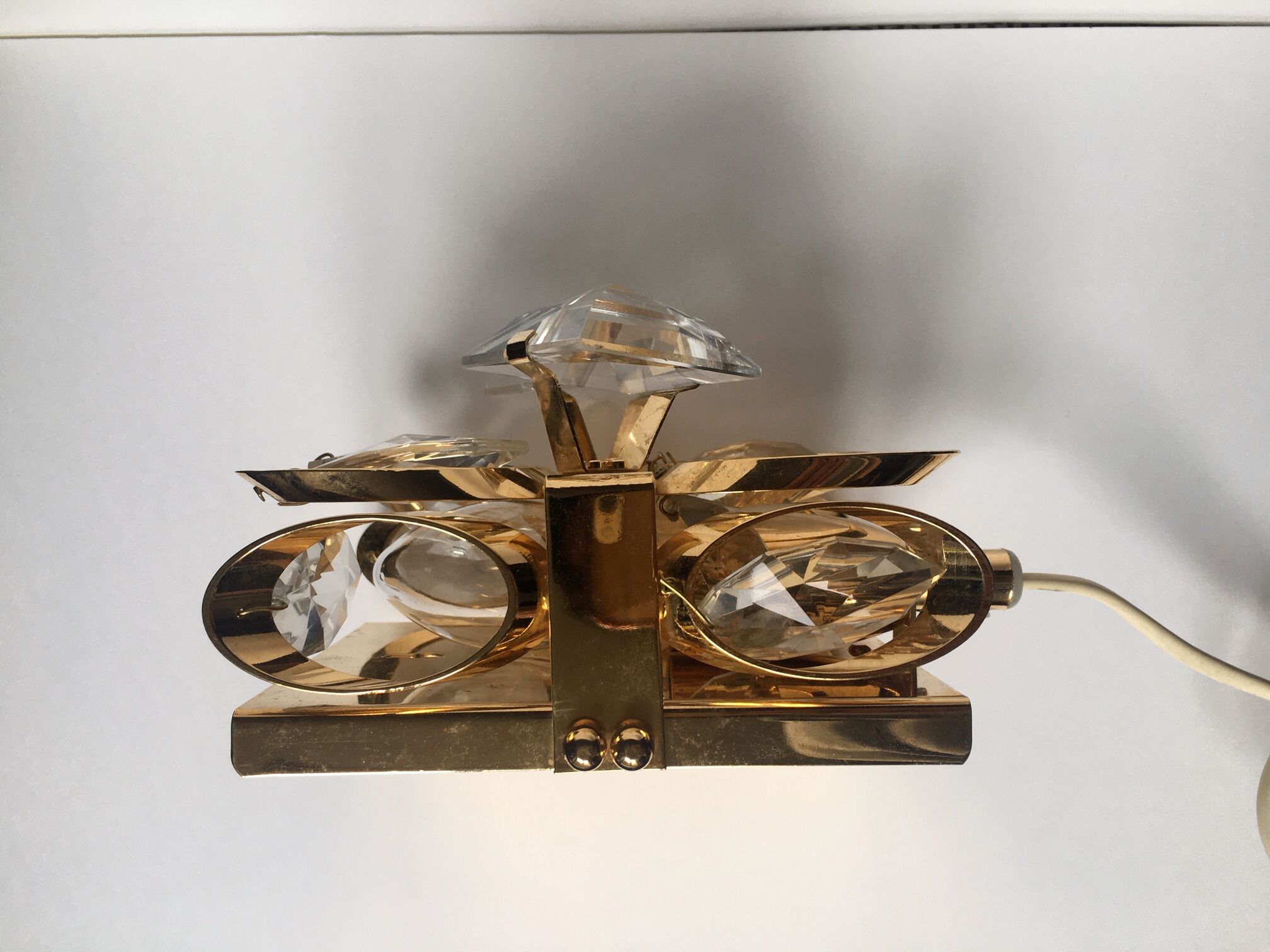 Palwa gold brass and crystal wall light 1960 design