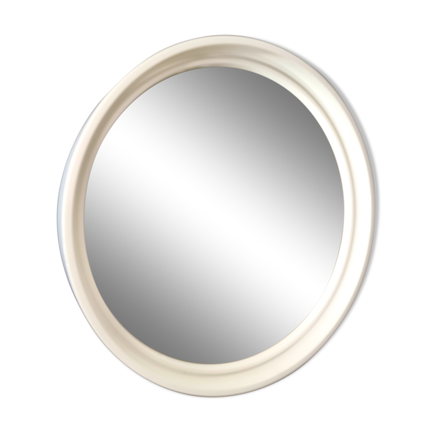 Round mirror Gilac white plastic 70s, 40 cm