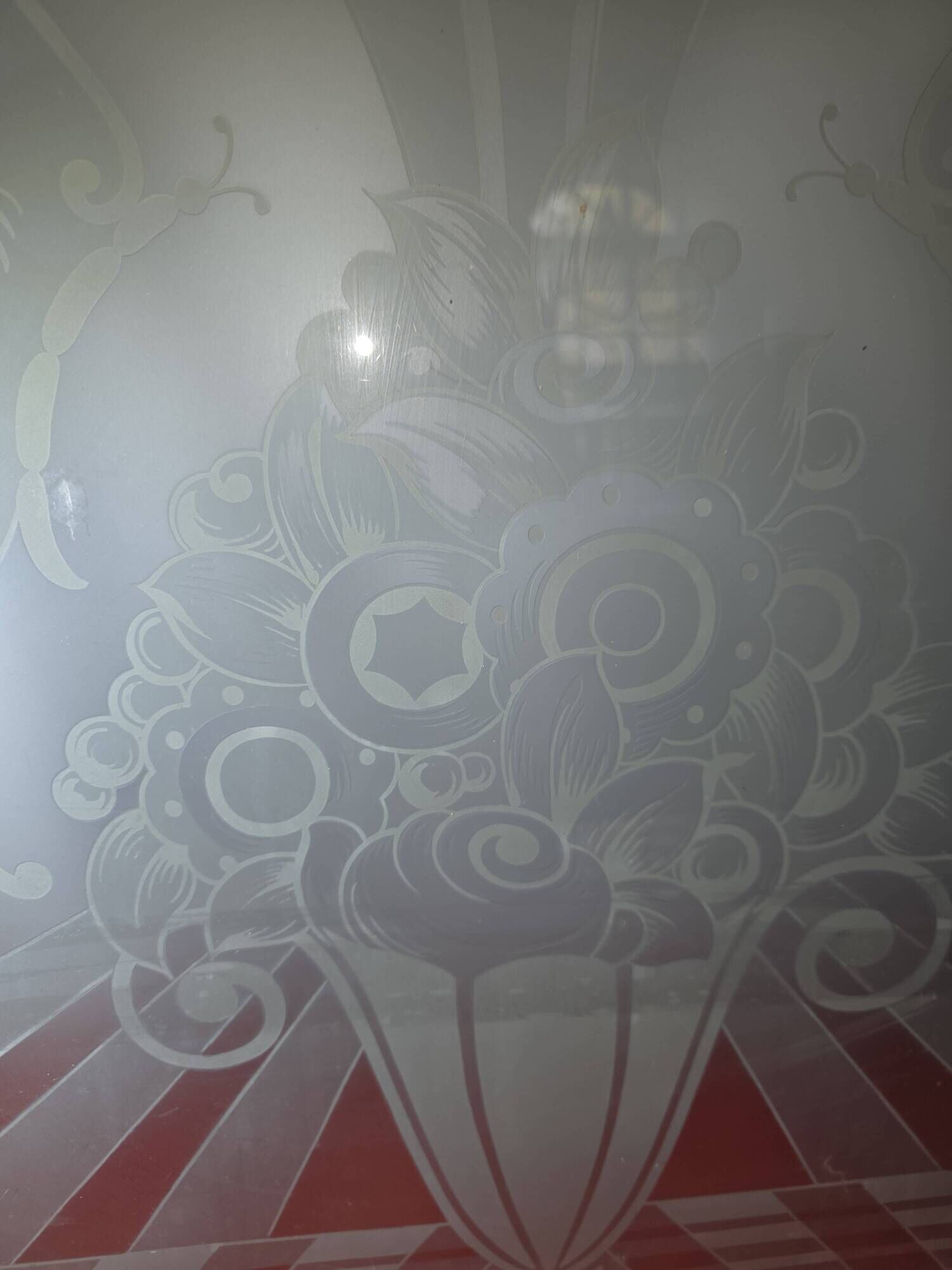 Art Deco engraved glass door panel