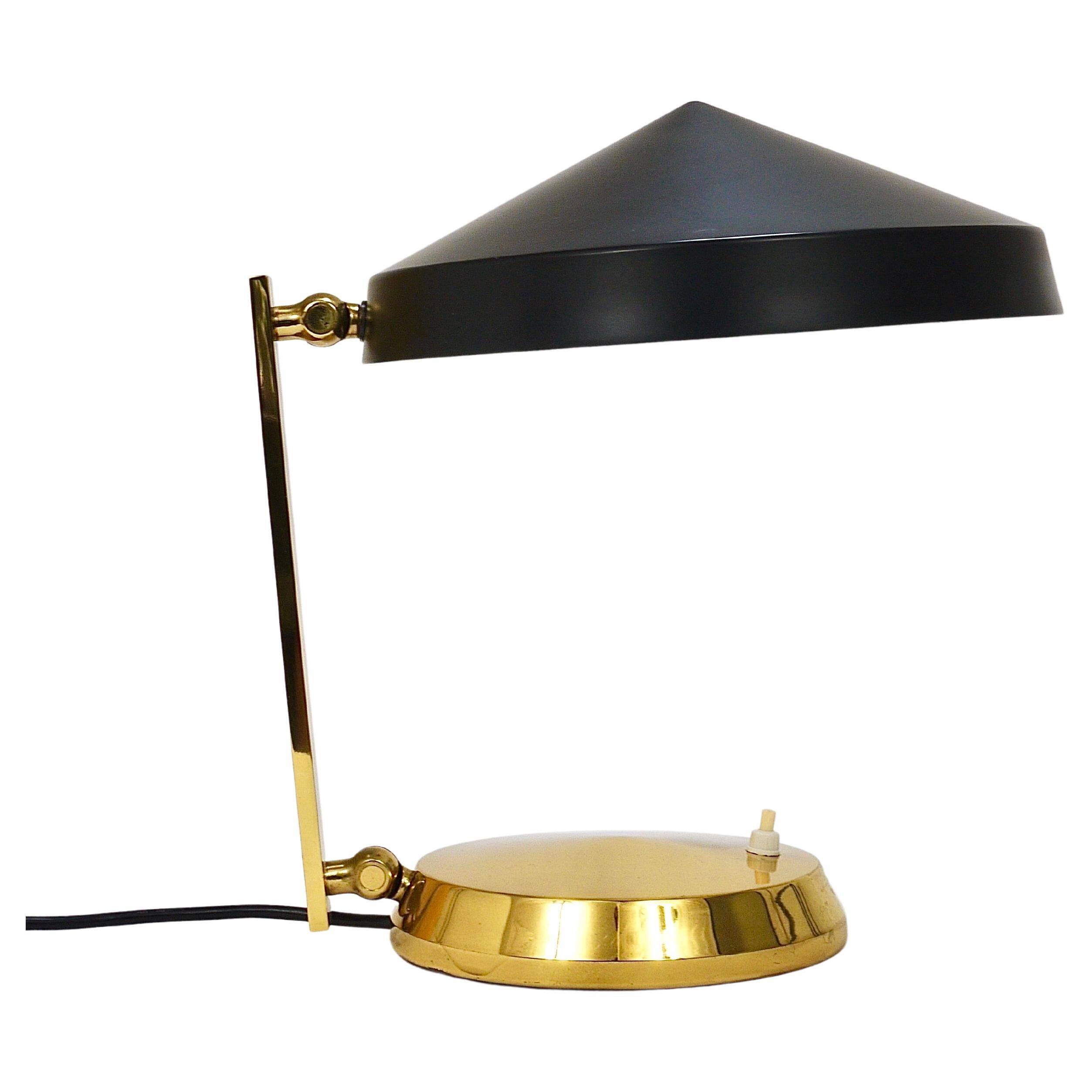 Mid-century table or desk lamp in black brass, Austria, 1960s.