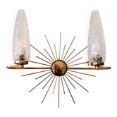 Wall lamp sun in brass and frosted glass (3 available), 1950