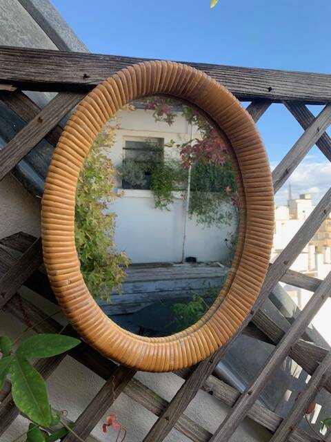vintage rattan mirror