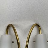 Pair brass and opaline wall sconces or bedside lamps, Austria 1950s