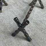 Six bamboo-patterned metal silver-plated knife rests.