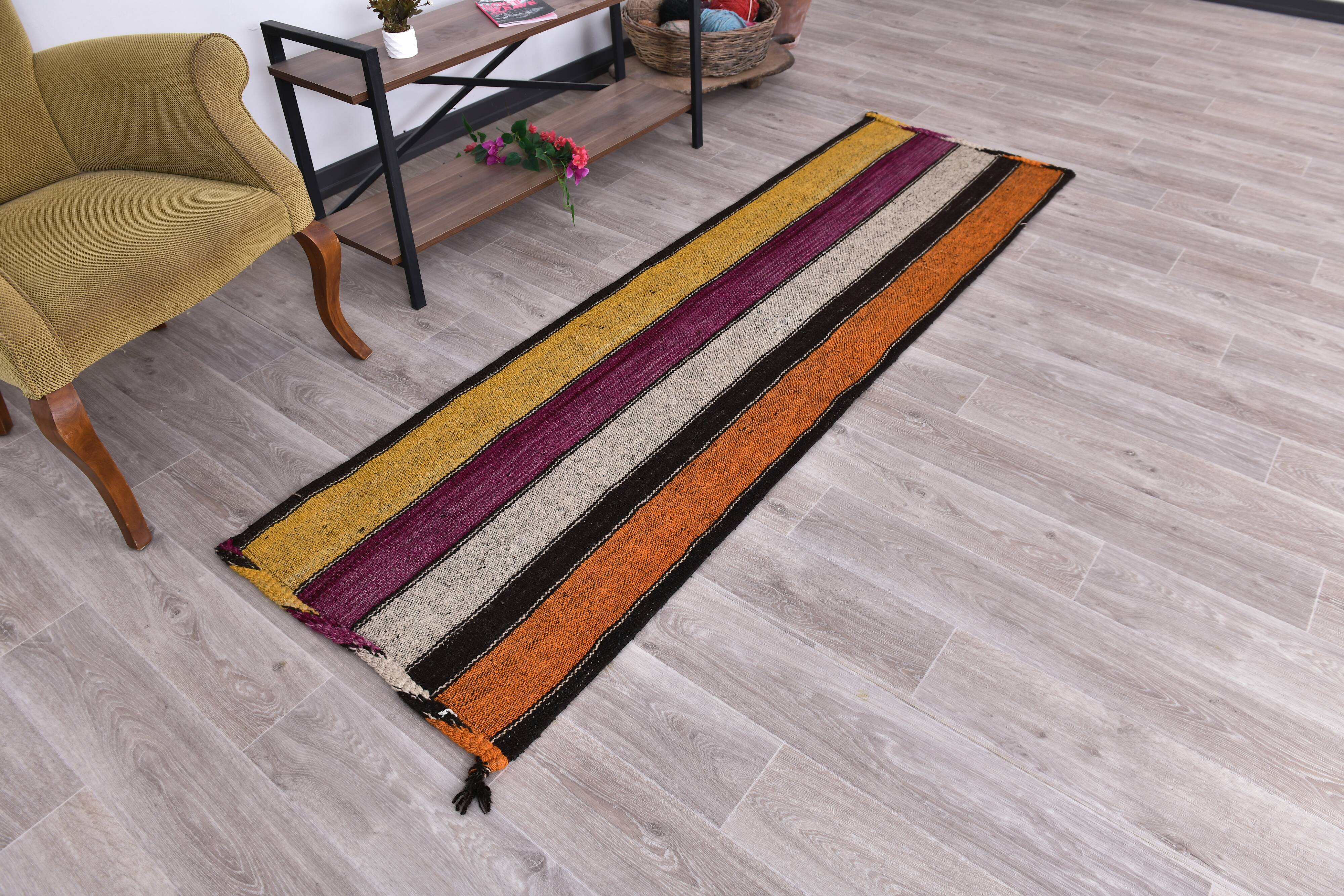 2x8 Purple Orange Kilim Runner Rug 71x24Cm