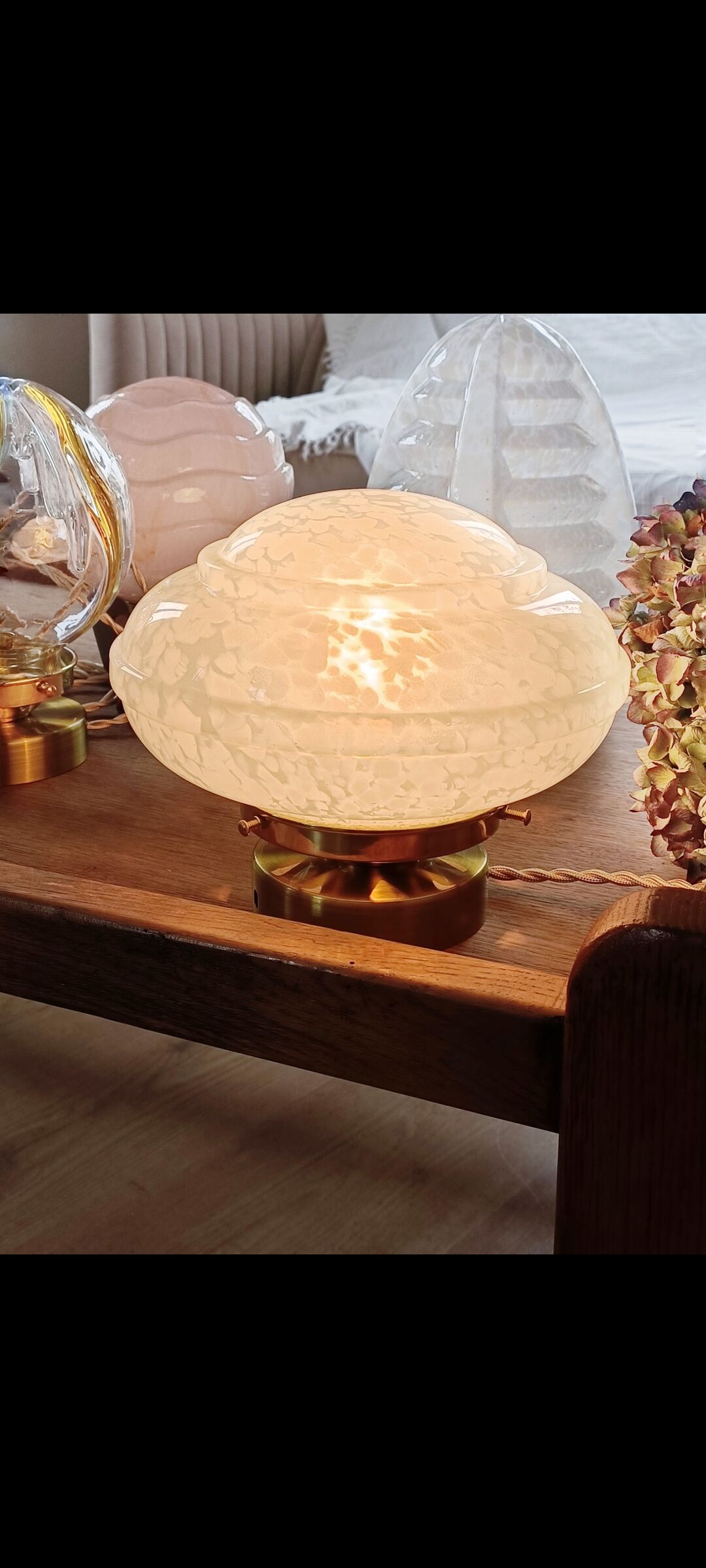 Table lamp globe saucer glass Clichy white