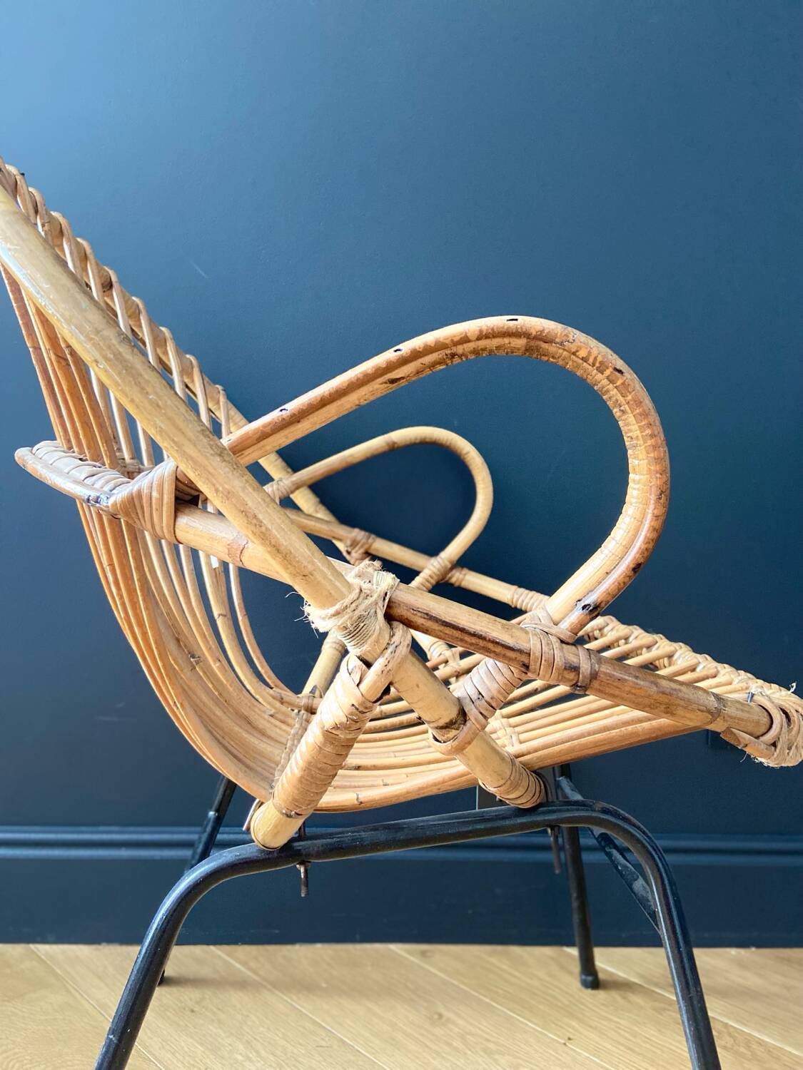 Pair of rattan basket armchairs - circa 1960.