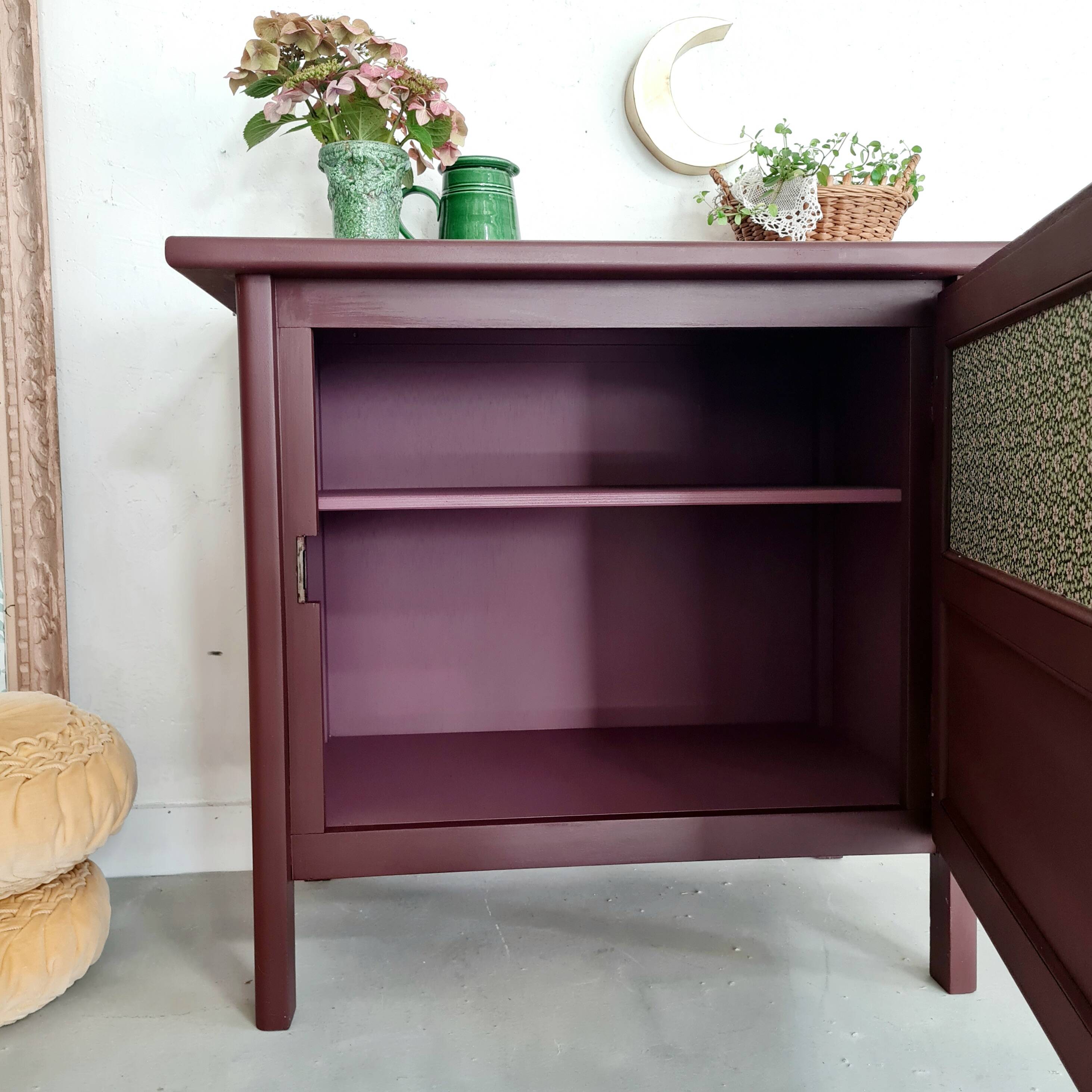 Bahut old art deco flowers garnet pink