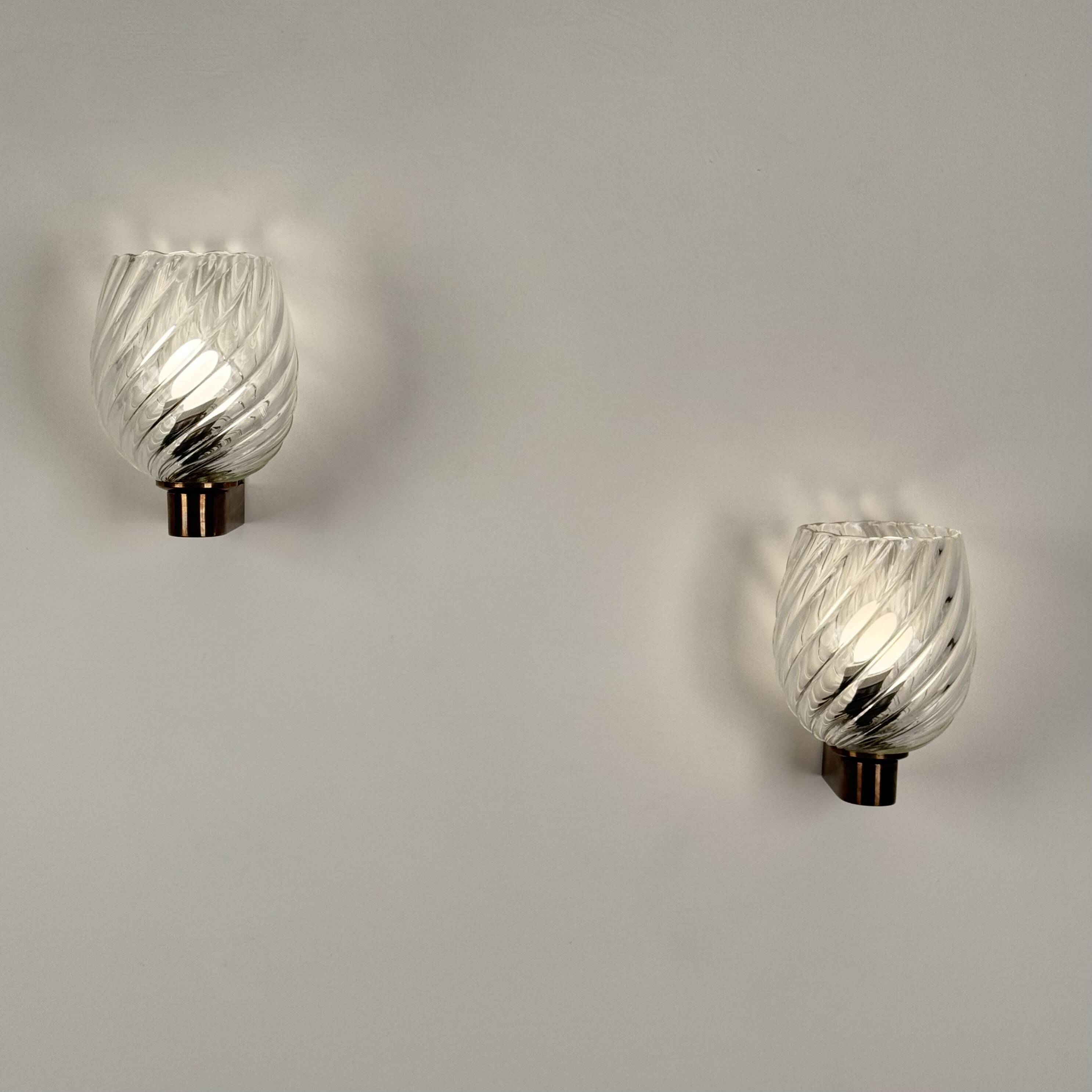 Pair of Spiral-Glass Wall Sconces, Barovier & Toso, 1940s