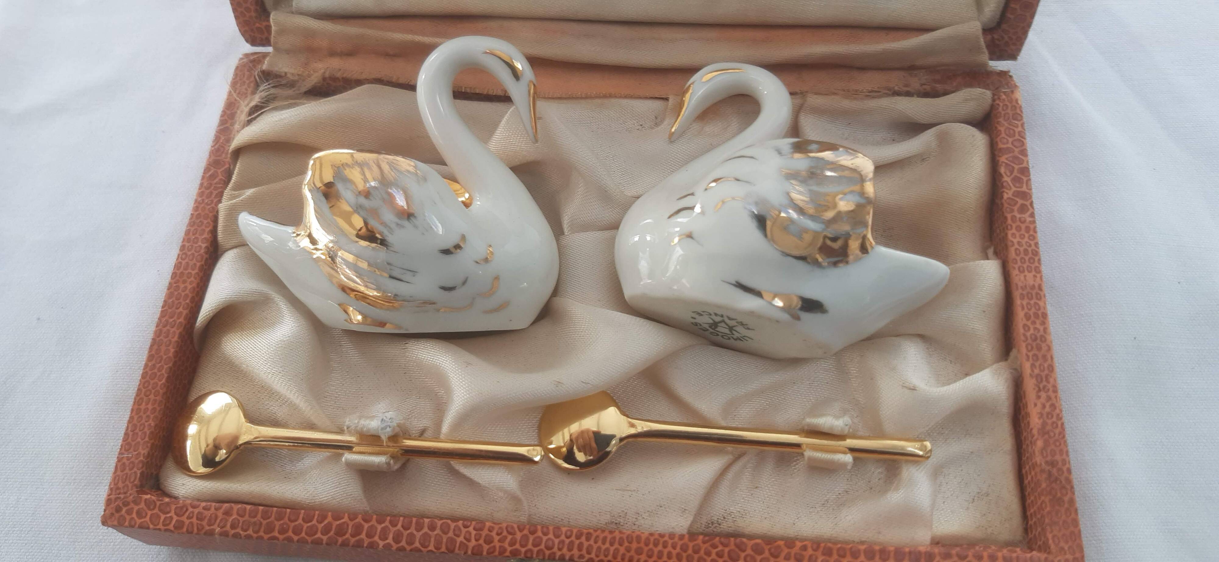 Pair of 2 old Limoges porcelain salt cellars