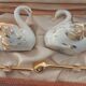 Pair of 2 old Limoges porcelain salt cellars