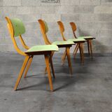Set of 4 Tatra Nabytok green wood chairs 1960