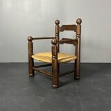 Brutalist French low rush oak side armchair by Charles Dudouyt ca 1940s