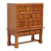 Brutalist Spanish oak cabinet with wrought-iron hardware, 1940s