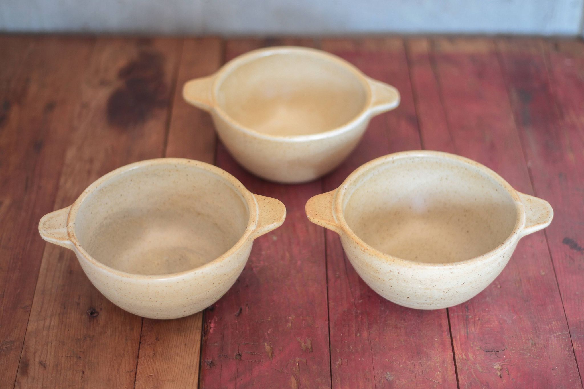 Set of 3 vintage village stoneware bowls, breakfast bowl, vintage ear bowl.