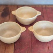 Set of 3 vintage village stoneware bowls, breakfast bowl, vintage ear bowl.