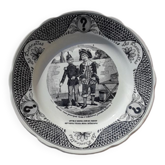 Assiette parlanteen faïence  de Sarreguemines les devinettes n°4