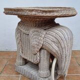 Vintage rattan elephant side table, 70s