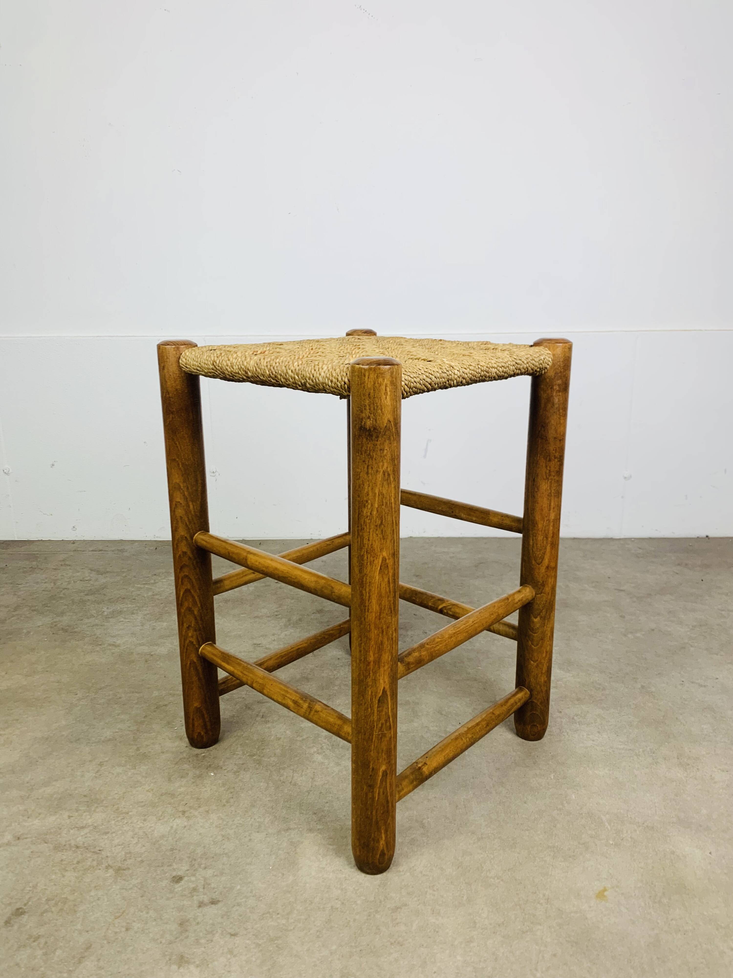 Vintage wooden and rope stool, 1960s