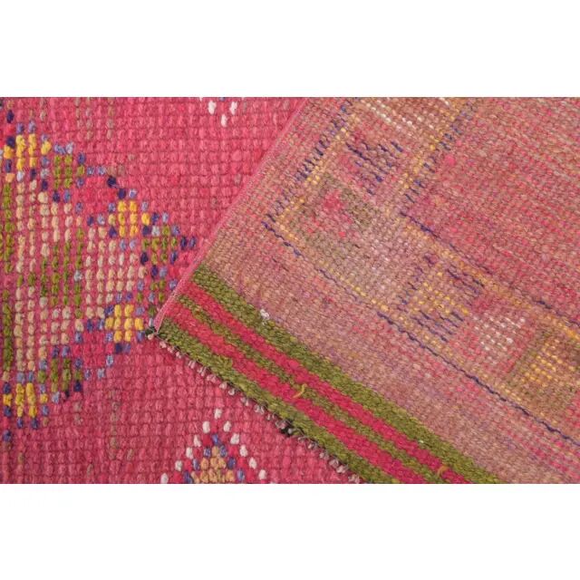 1970s Turkish Hand-Knotted Wool Cotton Pink Runner 79x371