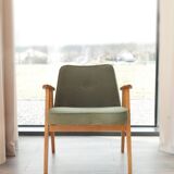 Fauteuil Lounge Vintage Bouclè Cactus, Bois Naturel Design Scandinave