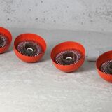 Set of 4 "spring" hanging lamps, orange steel, France, circa 1970