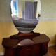 Coiffeuse art deco avec miroir biseauté de forme ovale