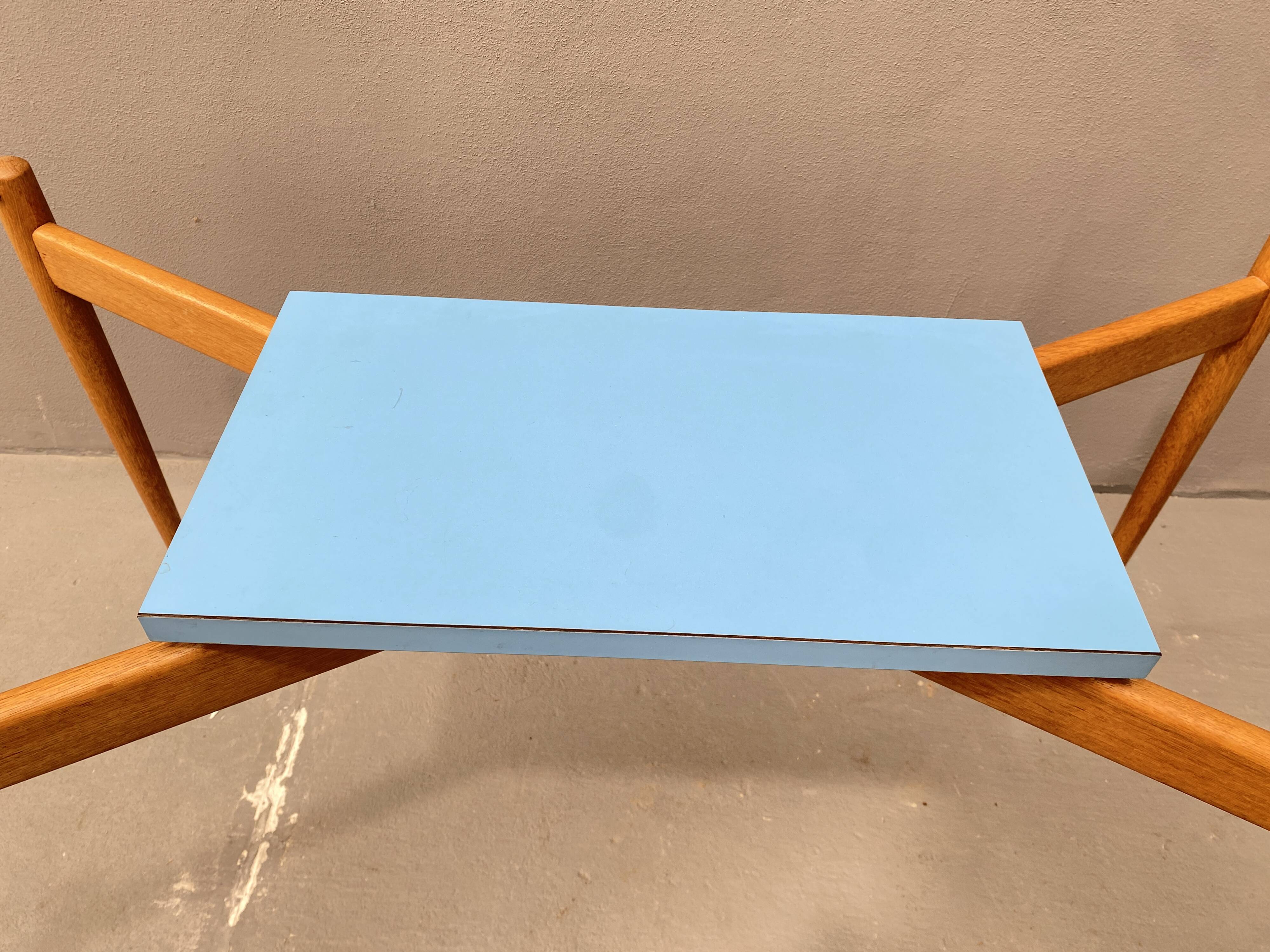 Table basse en verre avec cadre en bois, années 1960, Tchécoslovaquie