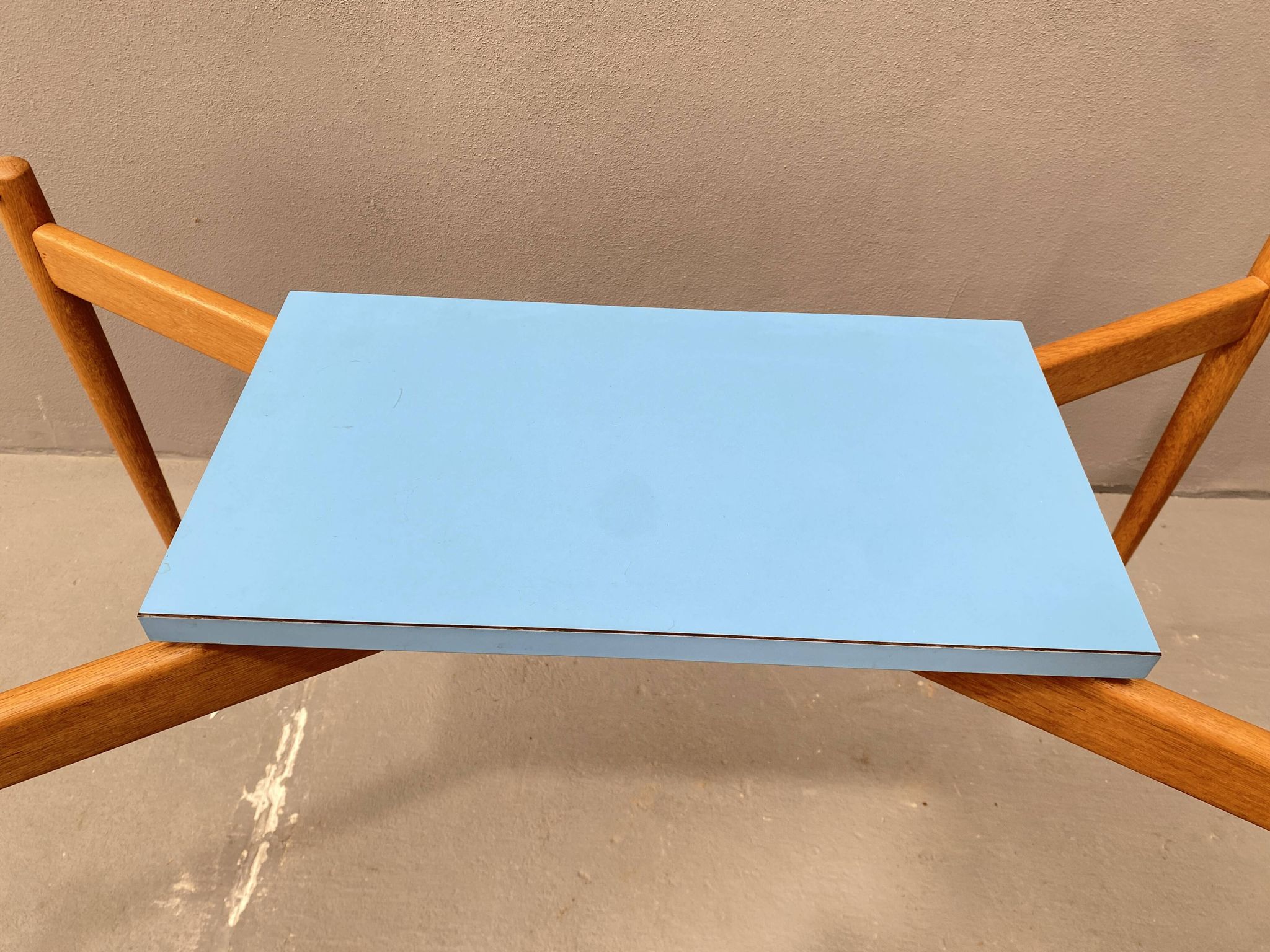 Glass coffee table with a wooden frame, 1960s, Czechoslovakia.