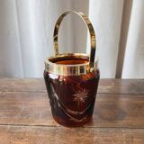 Vintage ice bucket in amber chiseled glass