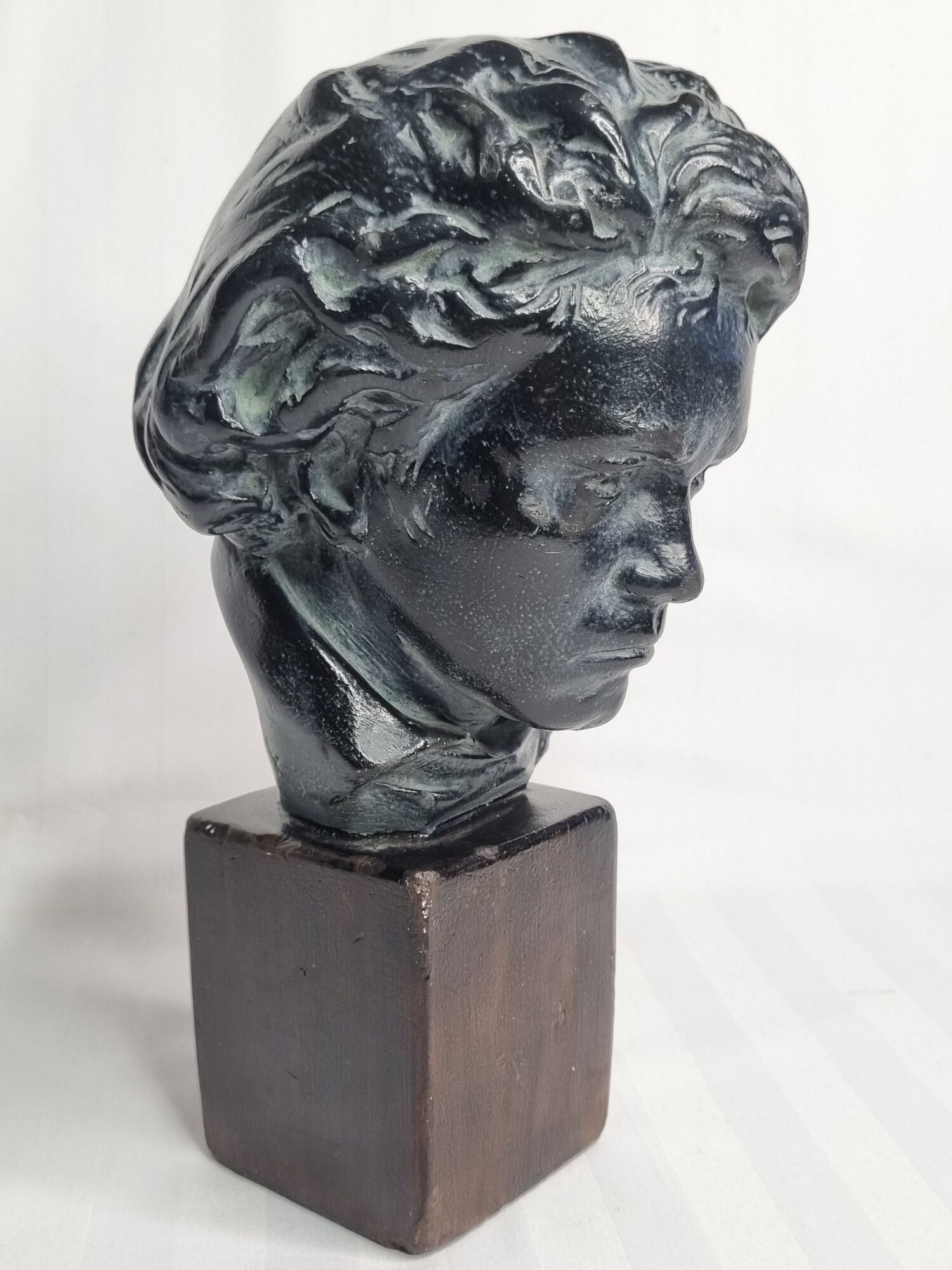Bust of Beethoven in patinated plaster in imitation of bronze, signed, 27 cm