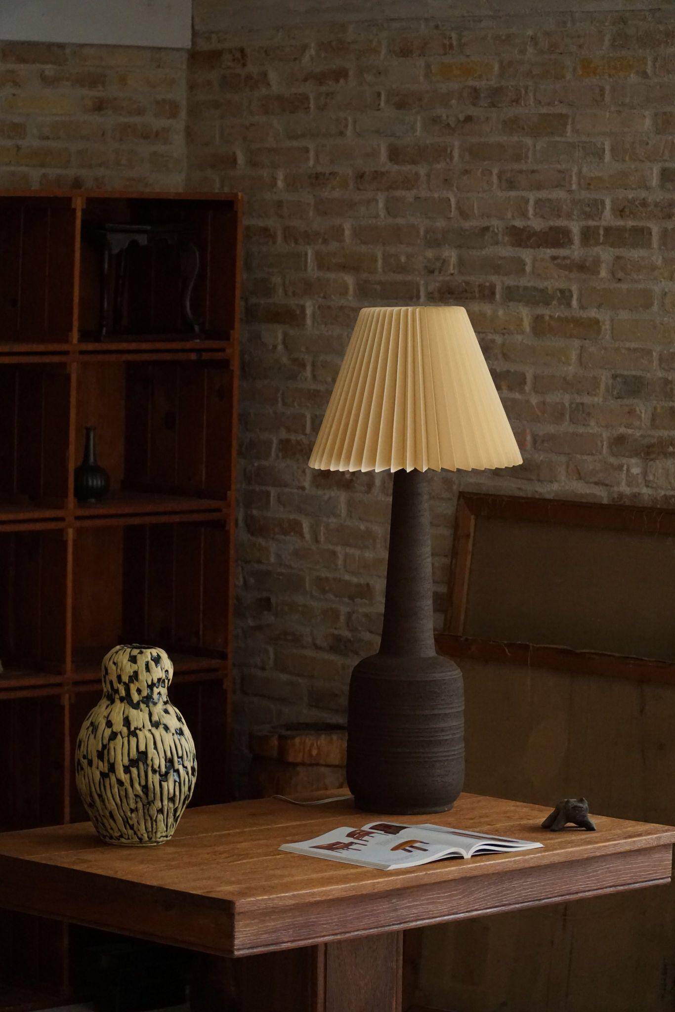 Tall decorative floor lamp in organic ceramic, mid-century Danish, 1970s.