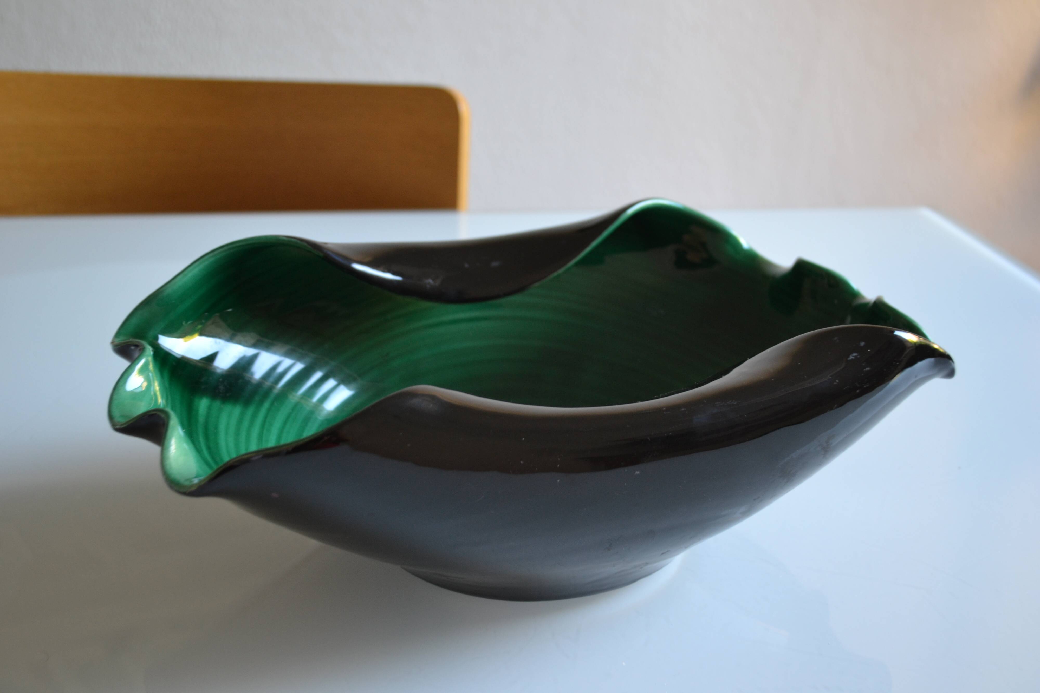Grande coupe à fruits en céramique vert et noir années 60 60's 1960
