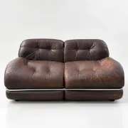 Canapé en cuir marron et chrome, années 1970