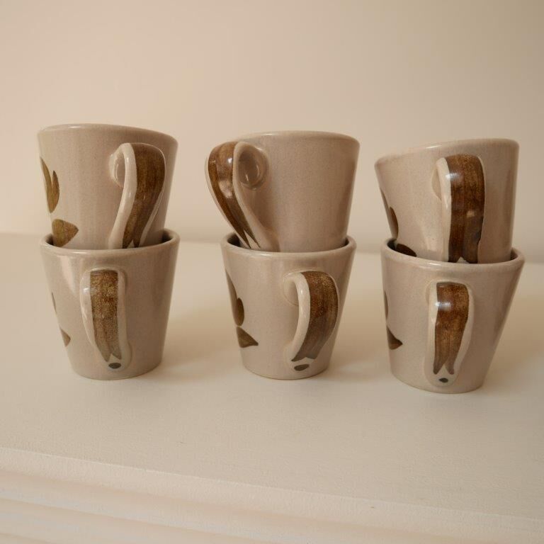 Set of 6 stoneware coffee cups, flower motif