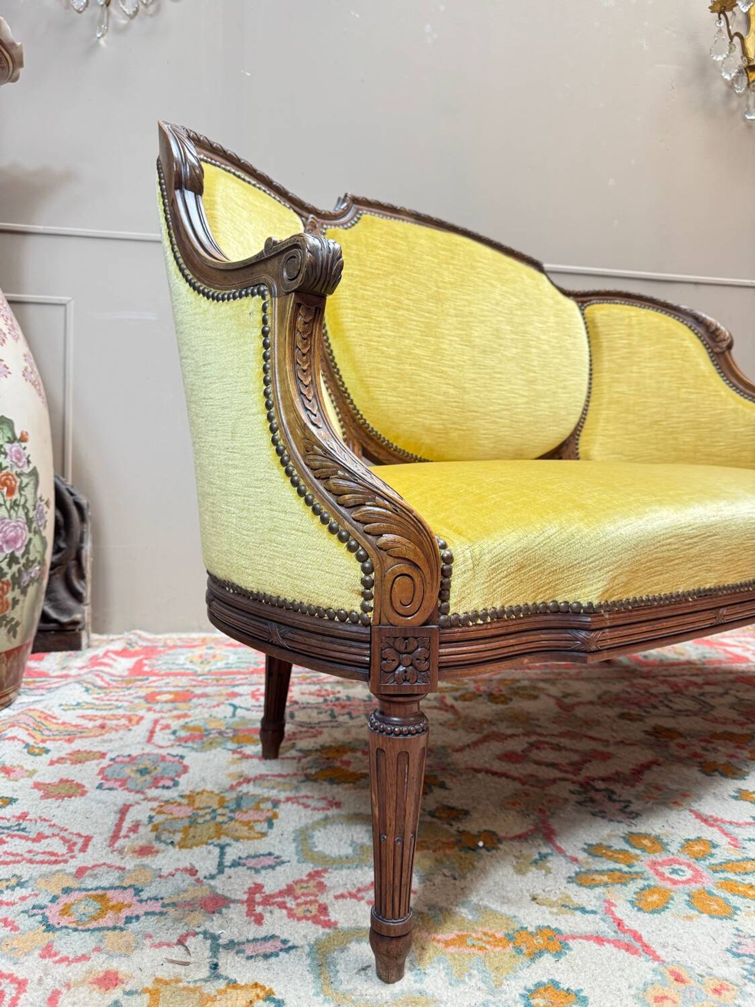 Banquette, natural wood canapé in louis xvi style, 19th century