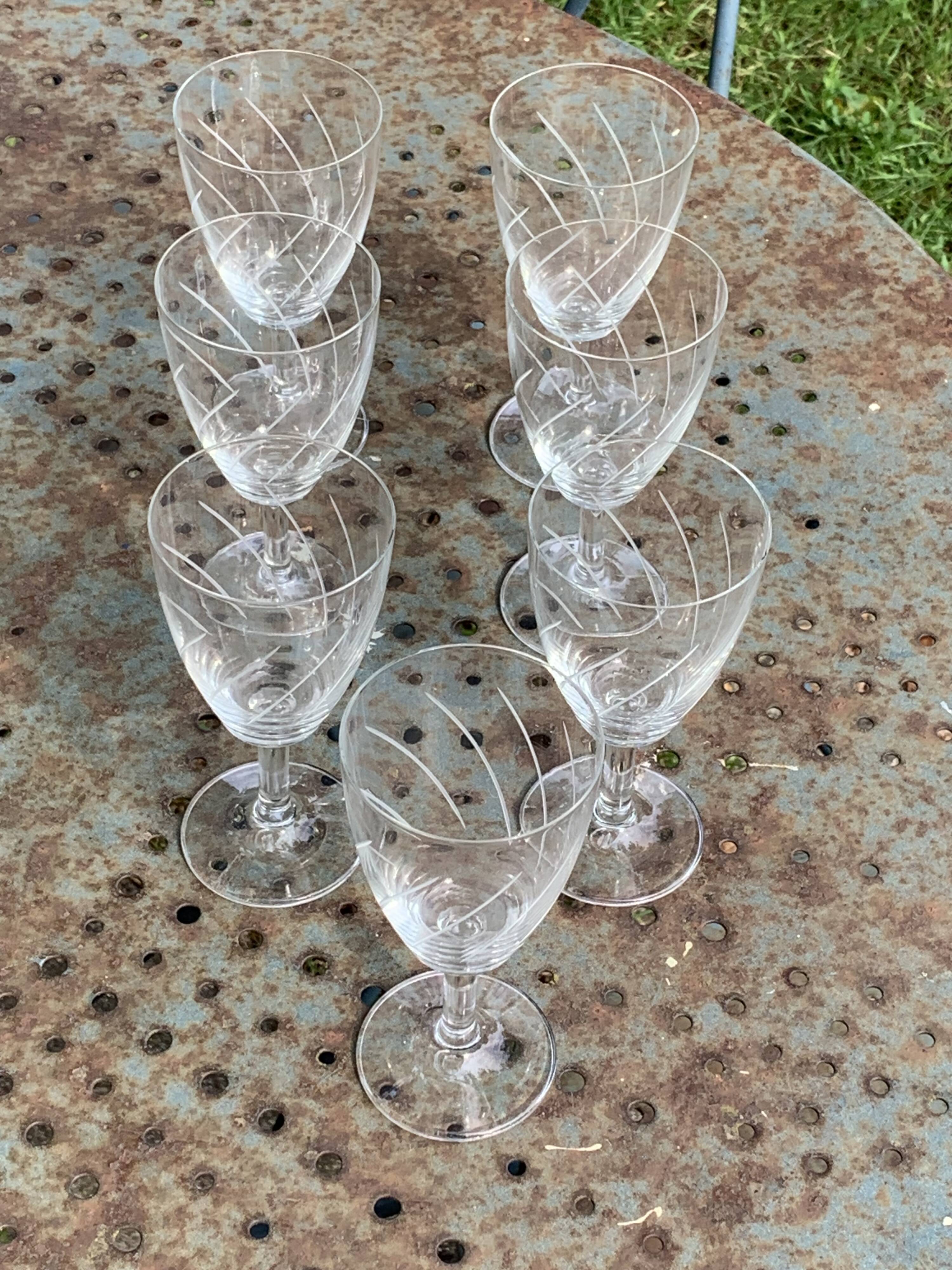 7 vintage crystal and chiseled glass wine glasses