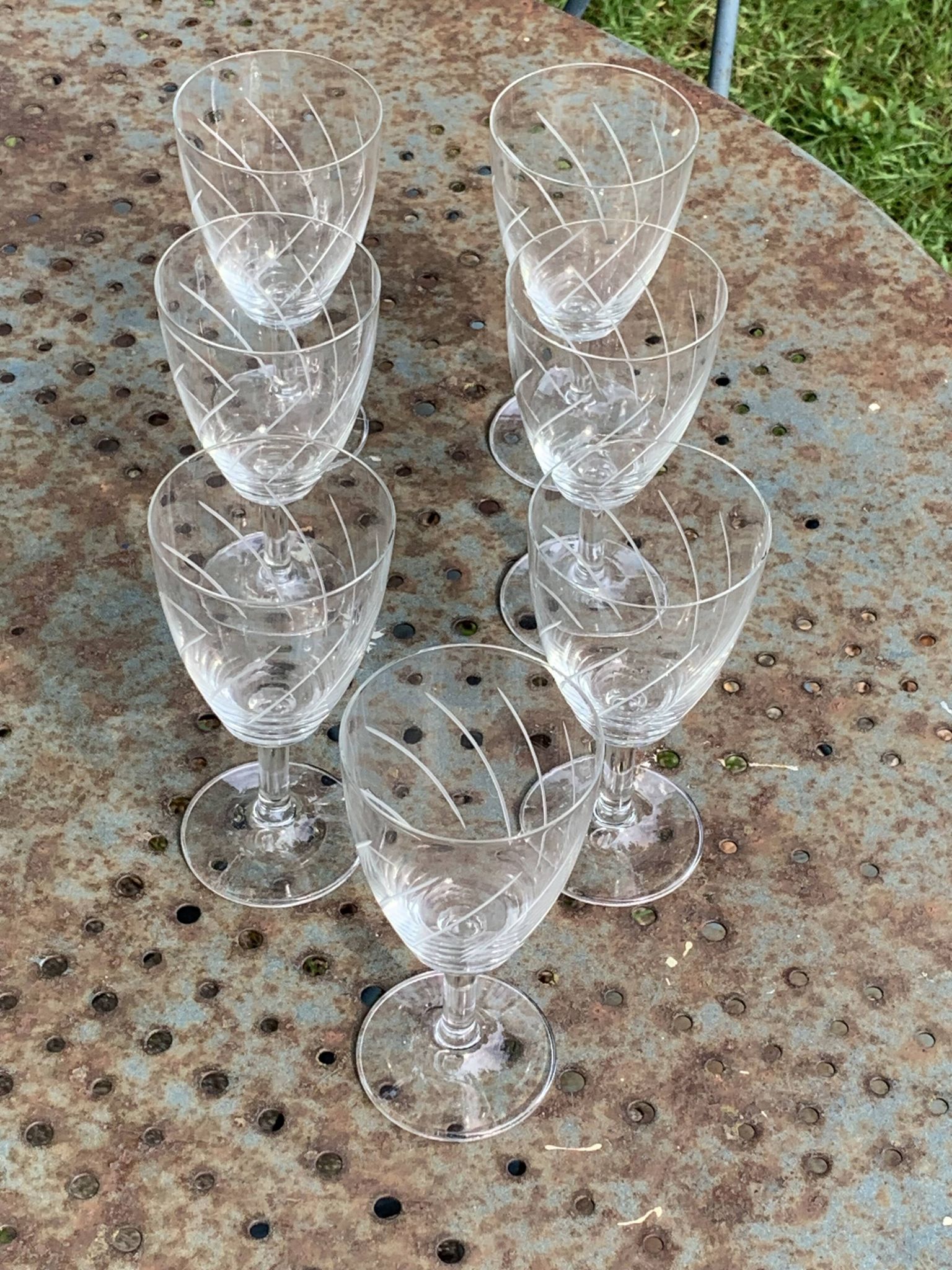 7 vintage crystal and chiseled glass wine glasses