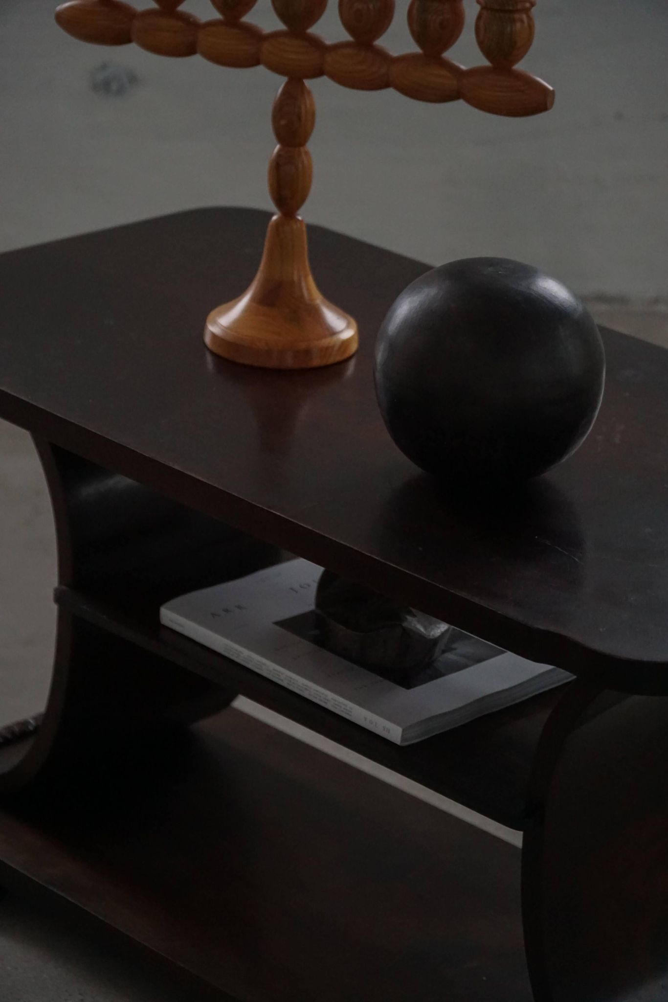 Side table / Low table in Danish Art Deco wood with shelf, 1930s-40s