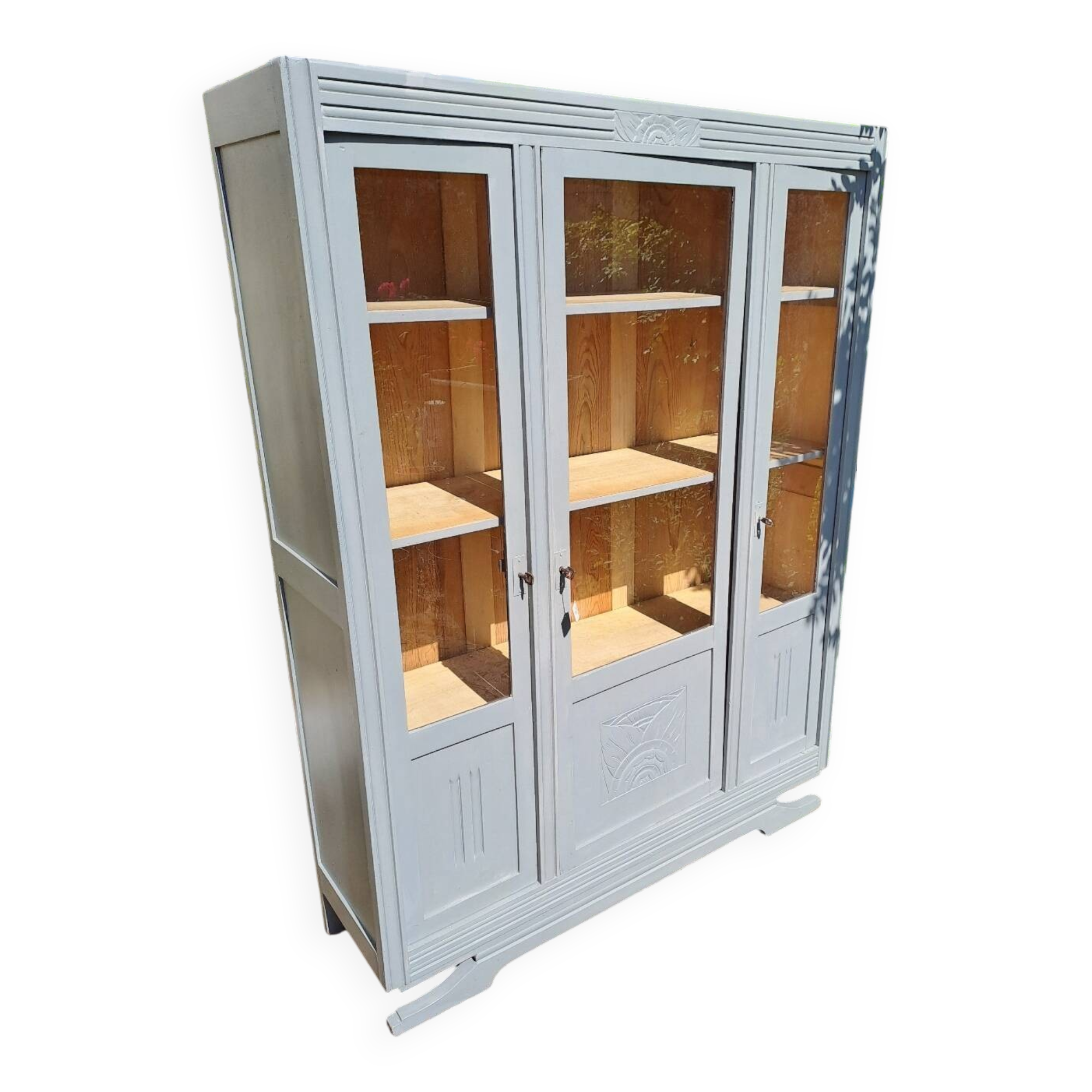 Art Deco 3-door glass bookcase