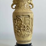 Carved Chinese Composite Urn Vase ~ Traditional Scenes of Chinese Soldiers and Villagers.
