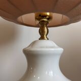 White ceramic table lamp with pastel shade